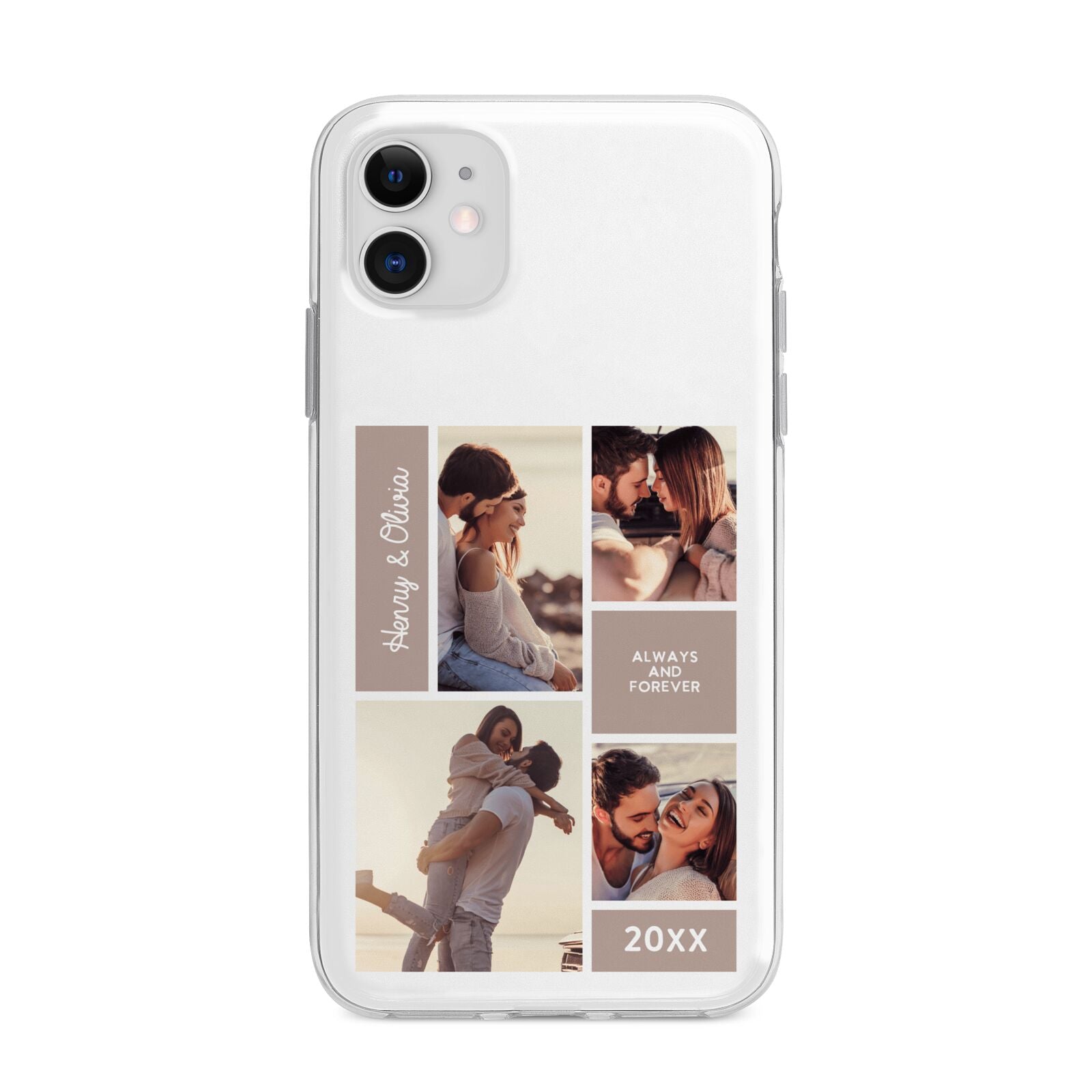 Couples Valentine Photo Collage Personalised Apple iPhone 11 in White with Bumper Case