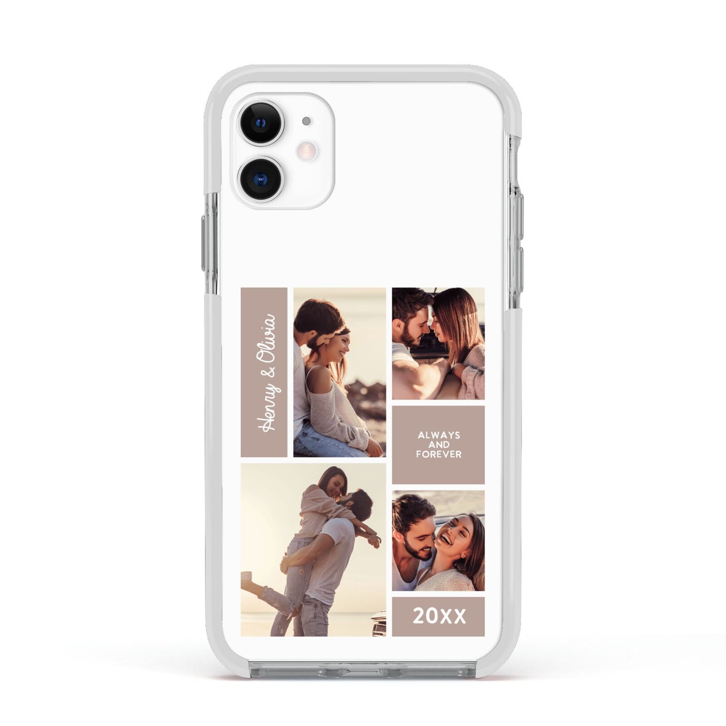 Couples Valentine Photo Collage Personalised Apple iPhone 11 in White with White Impact Case