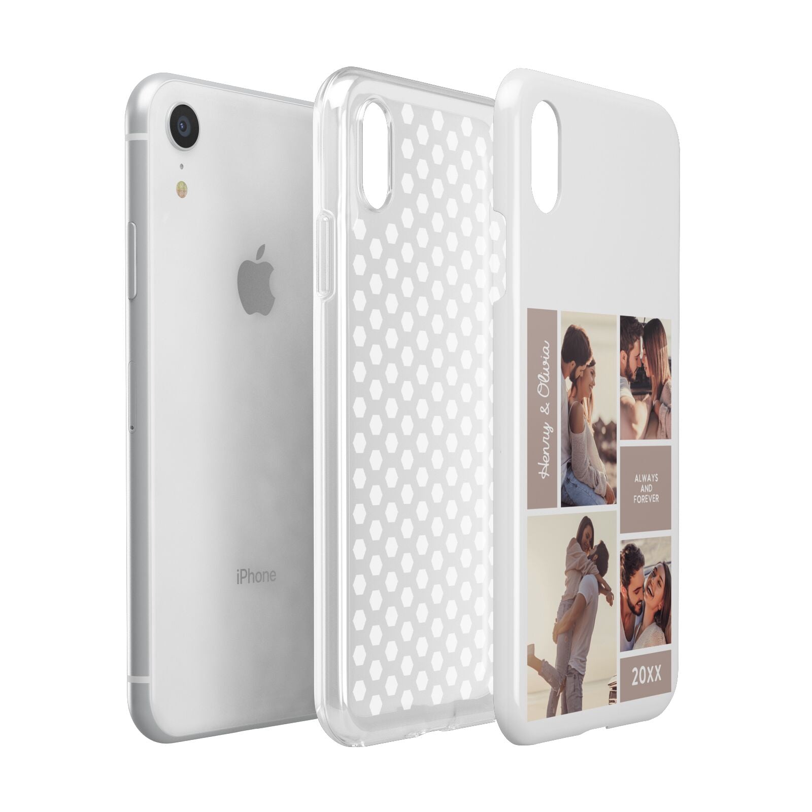 Couples Valentine Photo Collage Personalised Apple iPhone XR White 3D Tough Case Expanded view