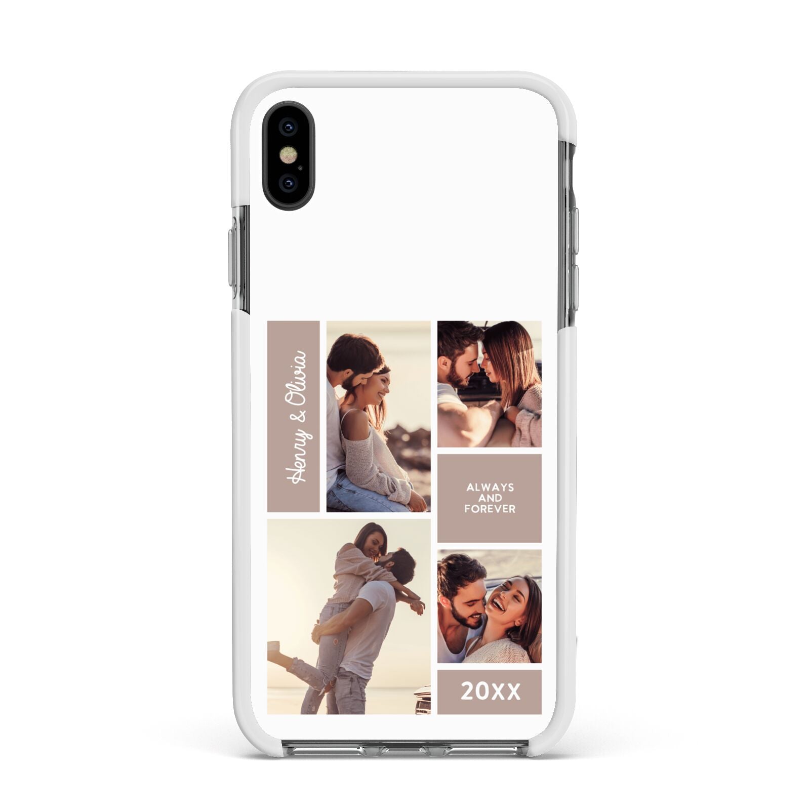Couples Valentine Photo Collage Personalised Apple iPhone Xs Max Impact Case White Edge on Black Phone