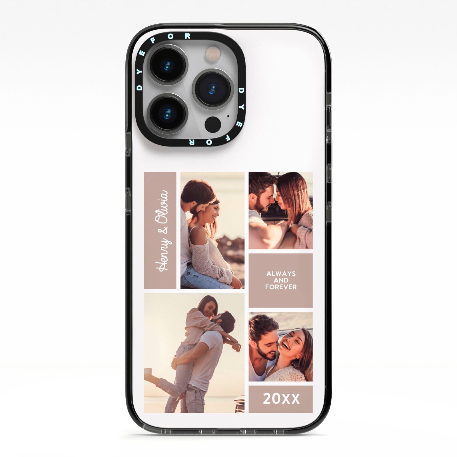 Couples Valentine Photo Collage Personalised iPhone 13 Pro Black Impact Case on Silver phone