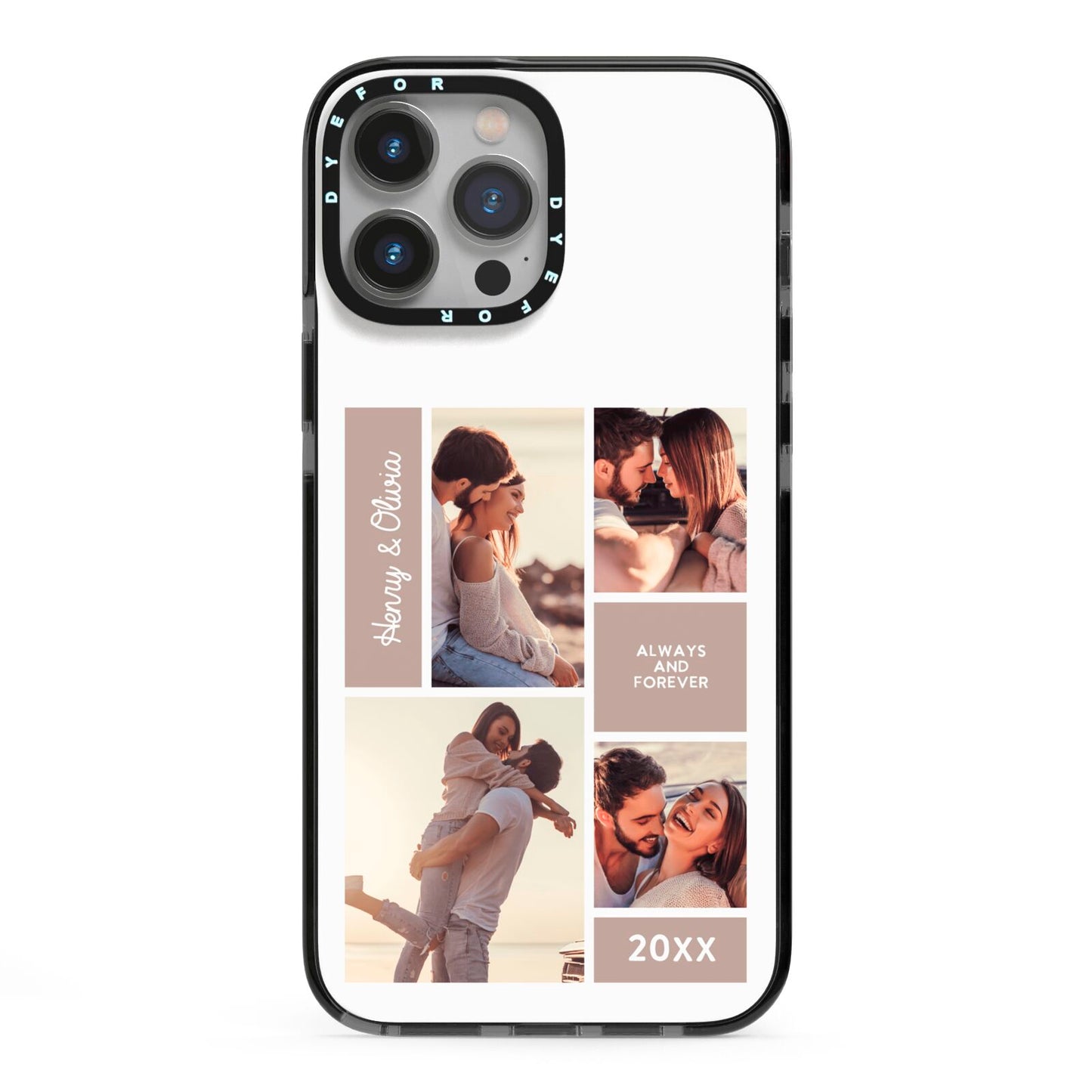 Couples Valentine Photo Collage Personalised iPhone 13 Pro Max Black Impact Case on Silver phone