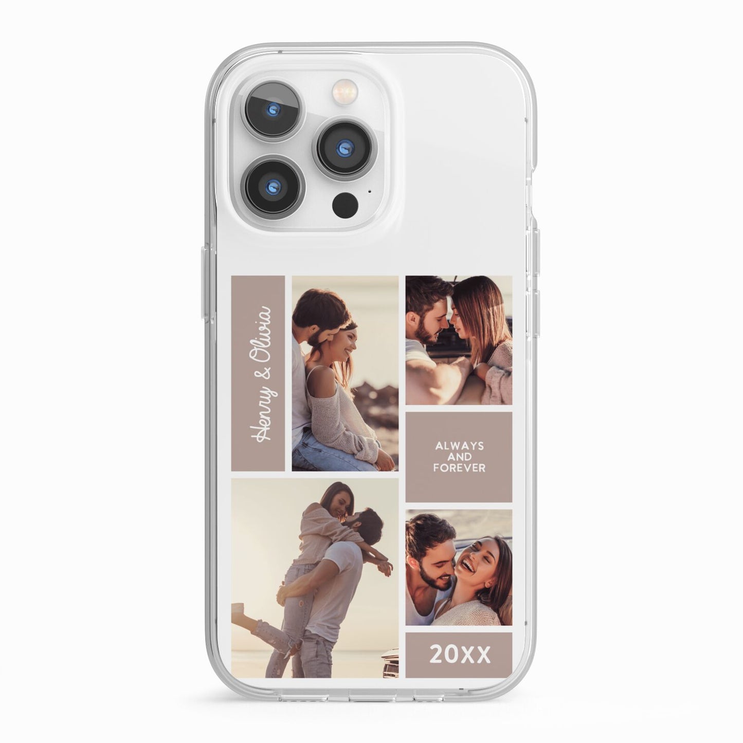 Couples Valentine Photo Collage Personalised iPhone 13 Pro TPU Impact Case with White Edges