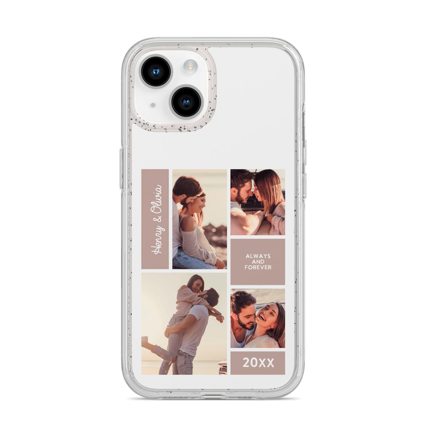 Couples Valentine Photo Collage Personalised iPhone 14 Glitter Tough Case Starlight