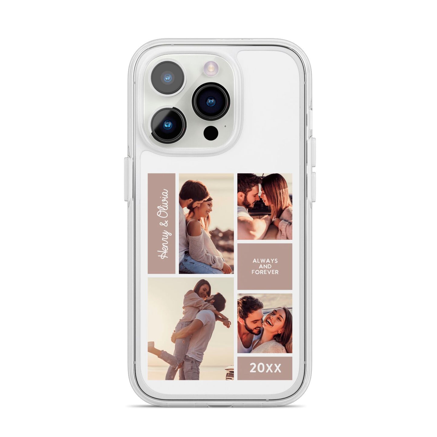 Couples Valentine Photo Collage Personalised iPhone 14 Pro Clear Tough Case Silver