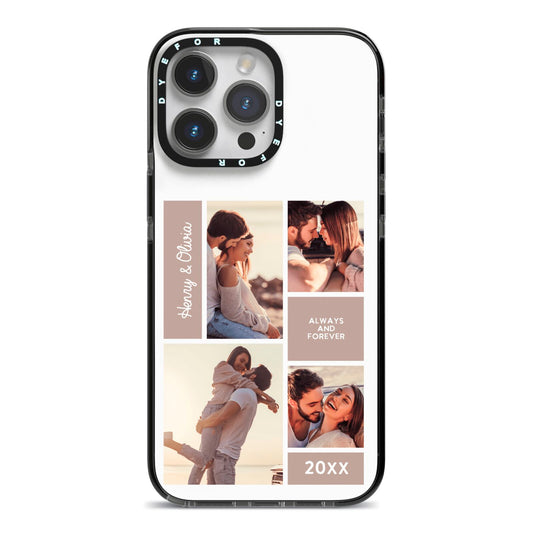Couples Valentine Photo Collage Personalised iPhone 14 Pro Max Black Impact Case on Silver phone