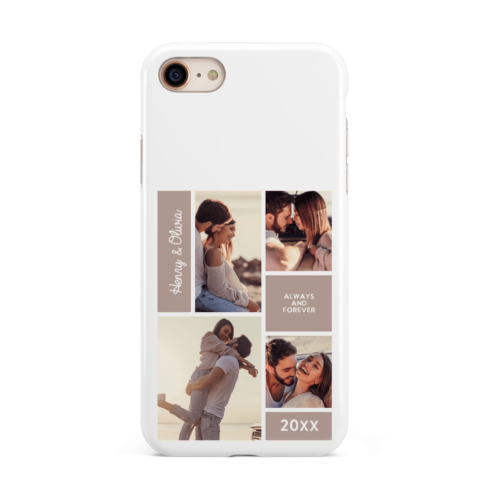 Couples Valentine Photo Collage Personalised iPhone 8 3D Tough Case on Gold Phone