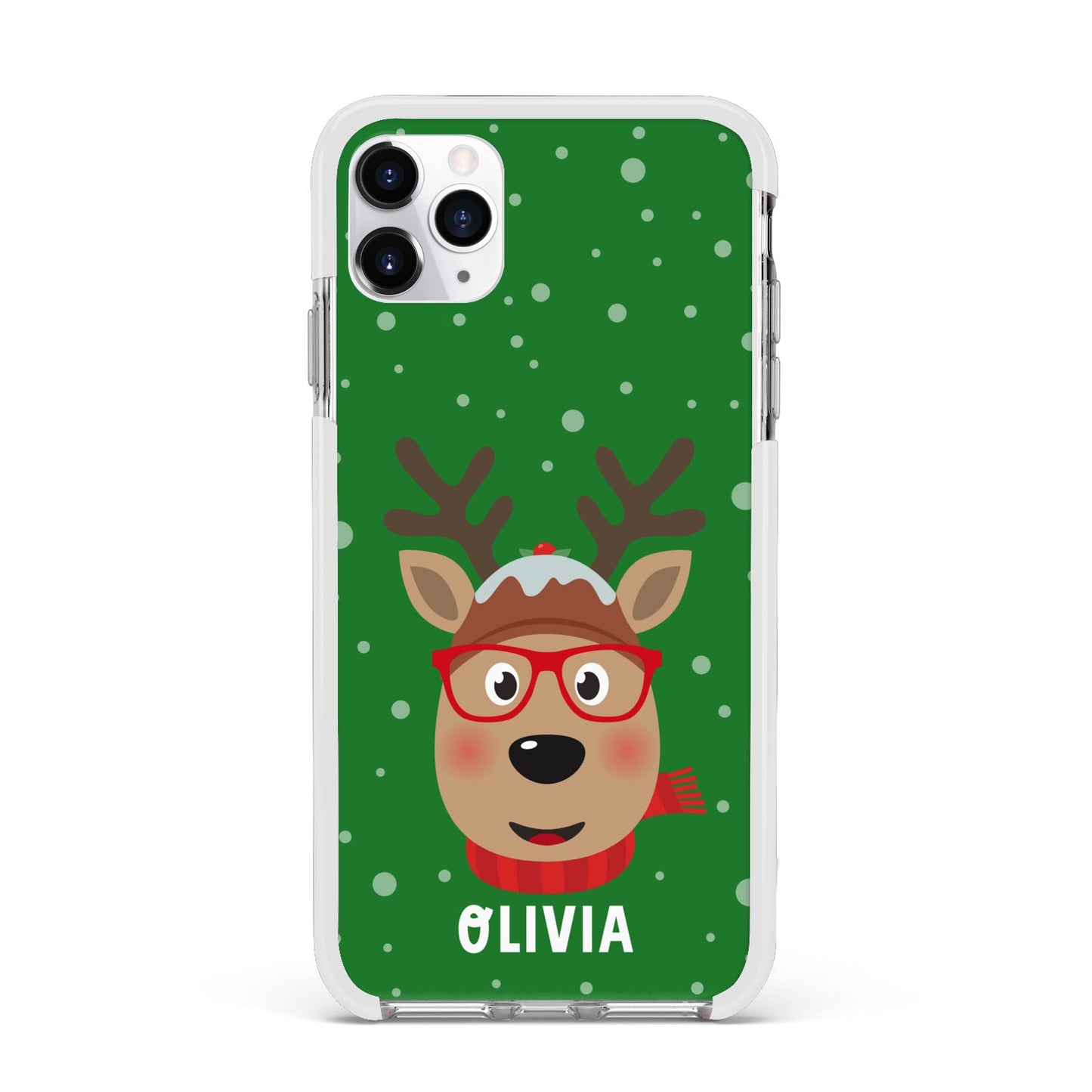 Create Your Own Reindeer Personalised Apple iPhone 11 Pro Max in Silver with White Impact Case
