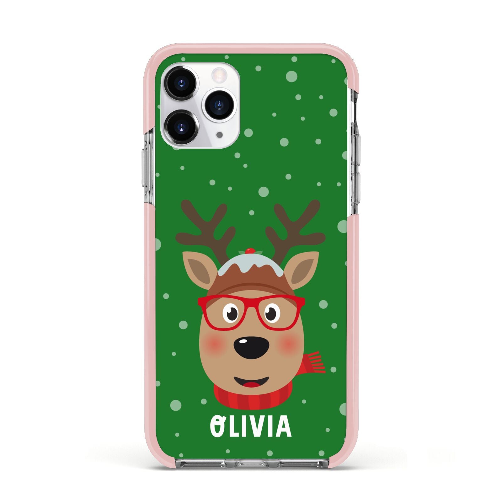 Create Your Own Reindeer Personalised Apple iPhone 11 Pro in Silver with Pink Impact Case
