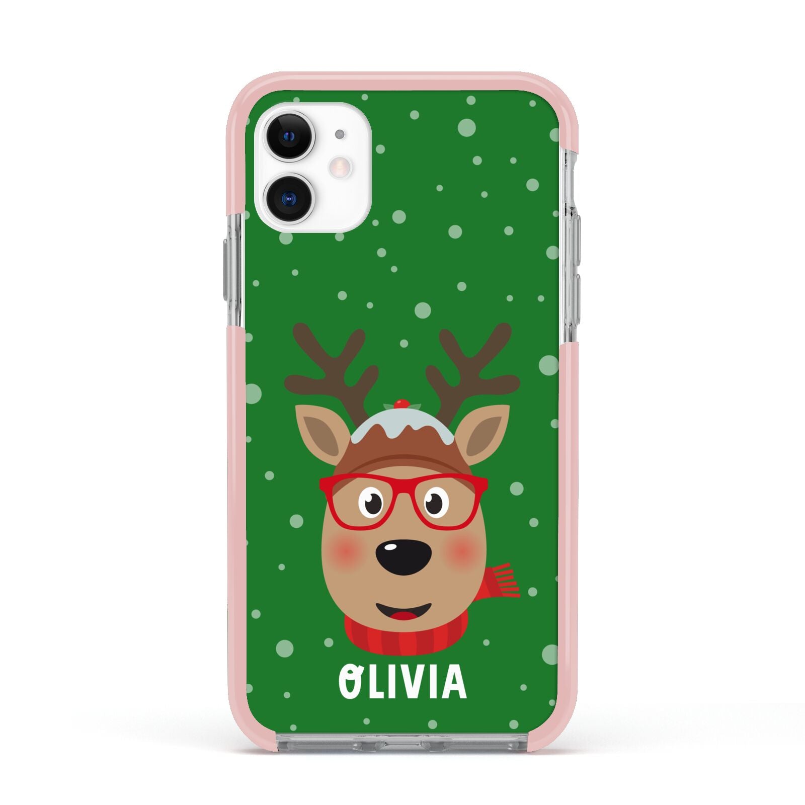 Create Your Own Reindeer Personalised Apple iPhone 11 in White with Pink Impact Case