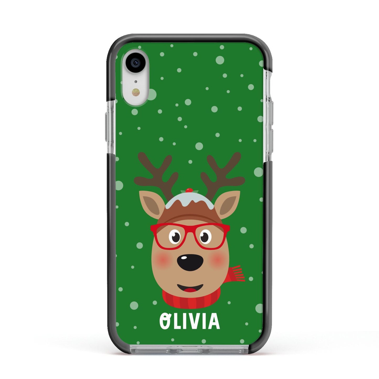 Create Your Own Reindeer Personalised Apple iPhone XR Impact Case Black Edge on Silver Phone