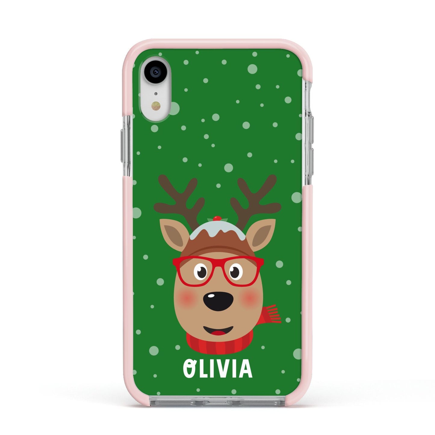 Create Your Own Reindeer Personalised Apple iPhone XR Impact Case Pink Edge on Silver Phone