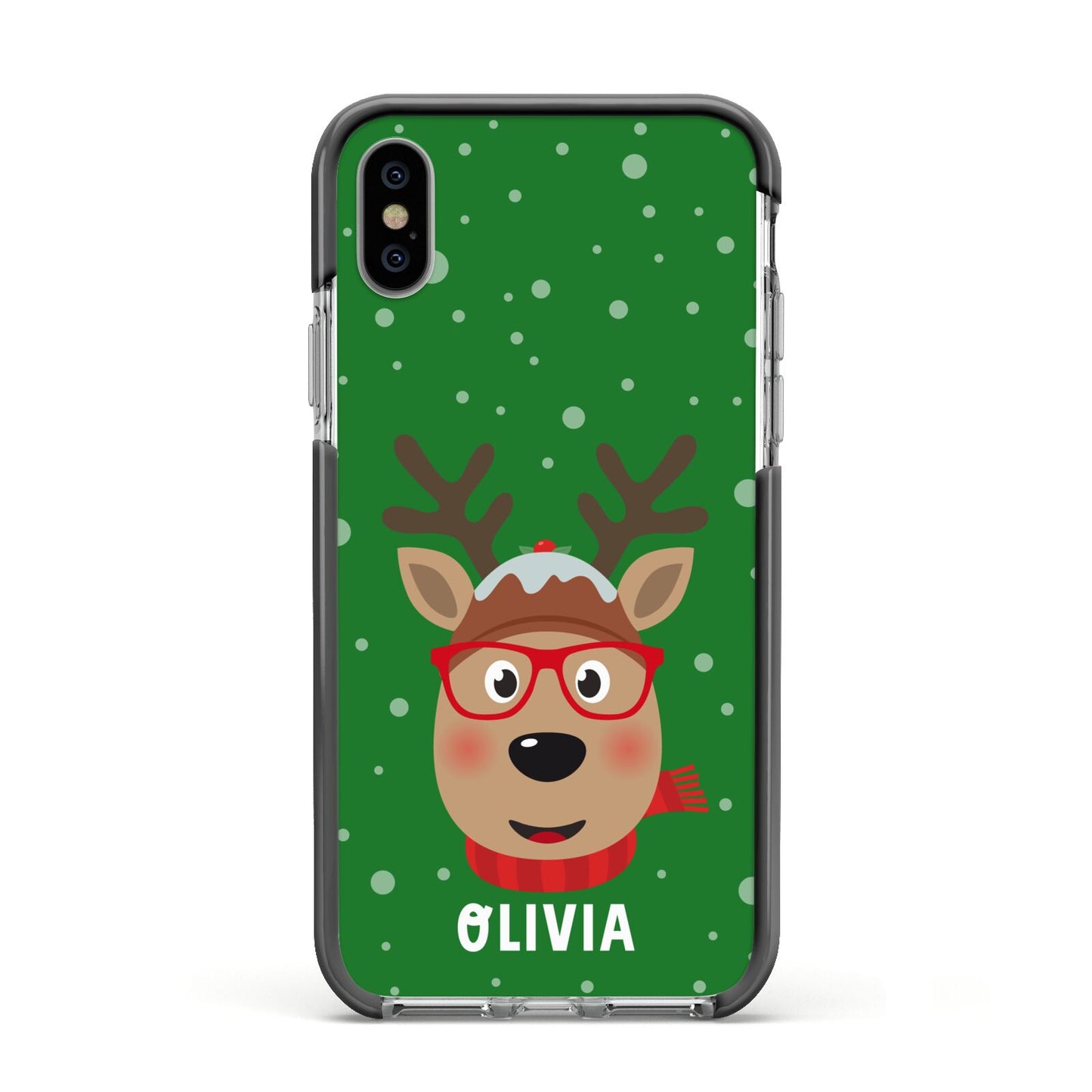 Create Your Own Reindeer Personalised Apple iPhone Xs Impact Case Black Edge on Silver Phone
