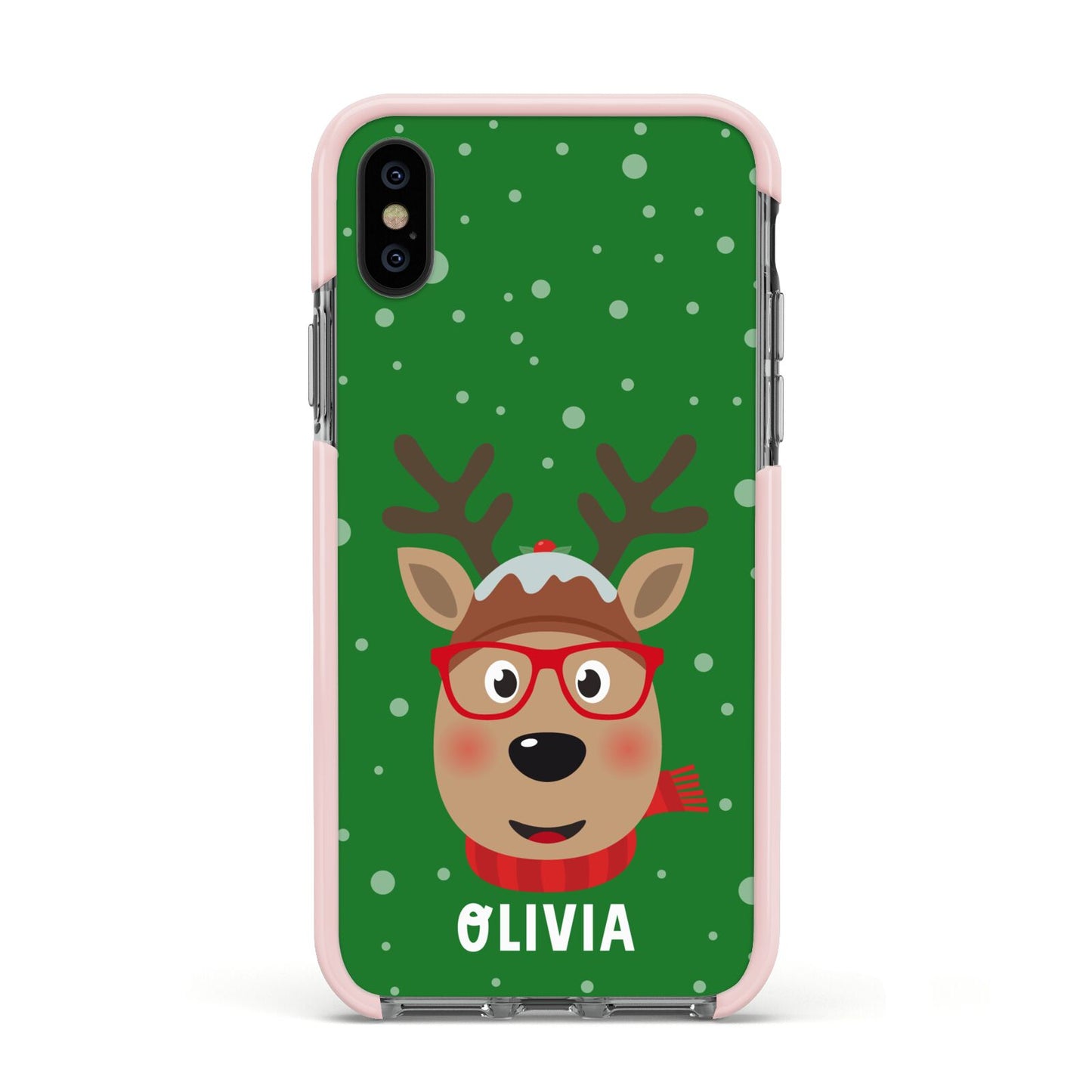 Create Your Own Reindeer Personalised Apple iPhone Xs Impact Case Pink Edge on Black Phone