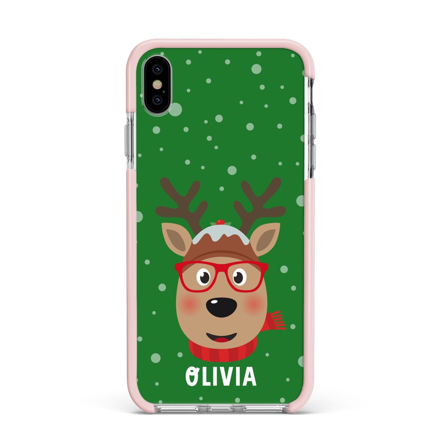 Create Your Own Reindeer Personalised Apple iPhone Xs Max Impact Case Pink Edge on Silver Phone