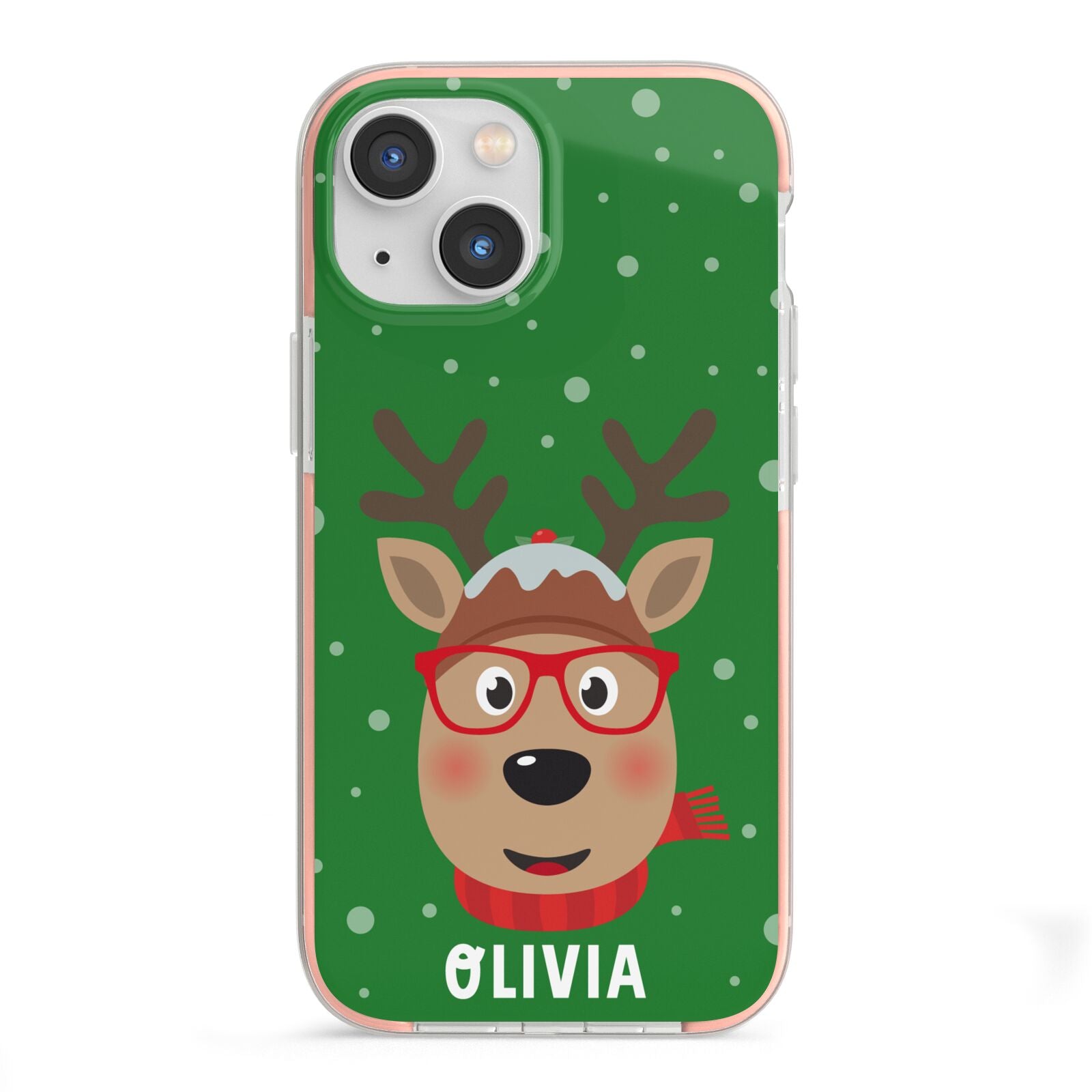 Create Your Own Reindeer Personalised iPhone 13 Mini TPU Impact Case with Pink Edges
