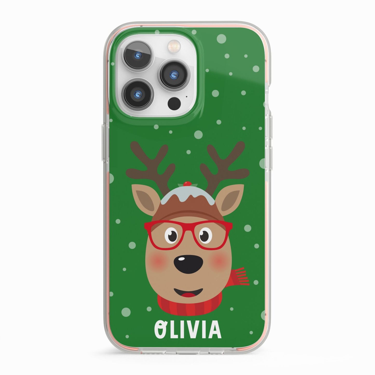 Create Your Own Reindeer Personalised iPhone 13 Pro TPU Impact Case with Pink Edges