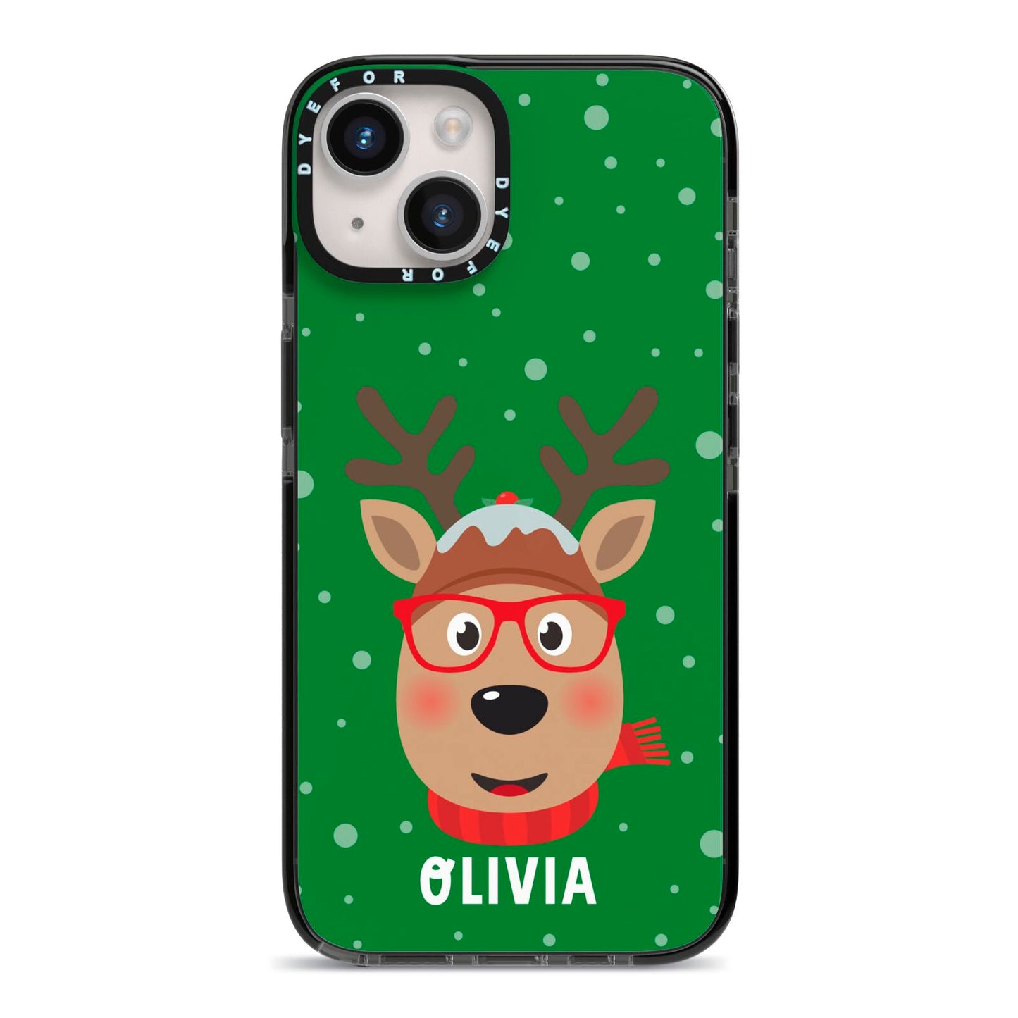 Create Your Own Reindeer Personalised iPhone 14 Black Impact Case on Silver phone