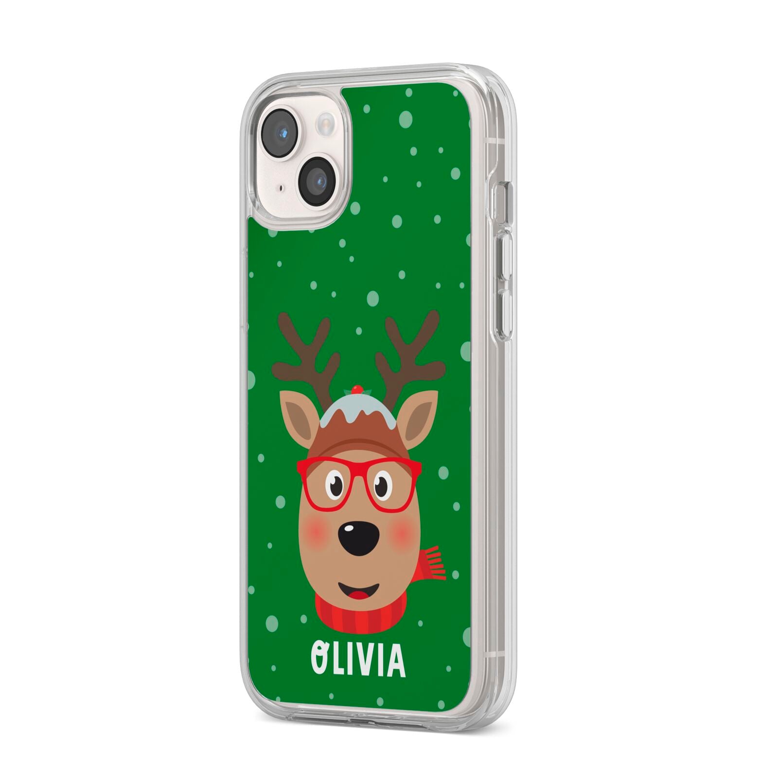 Create Your Own Reindeer Personalised iPhone 14 Plus Clear Tough Case Starlight Angled Image