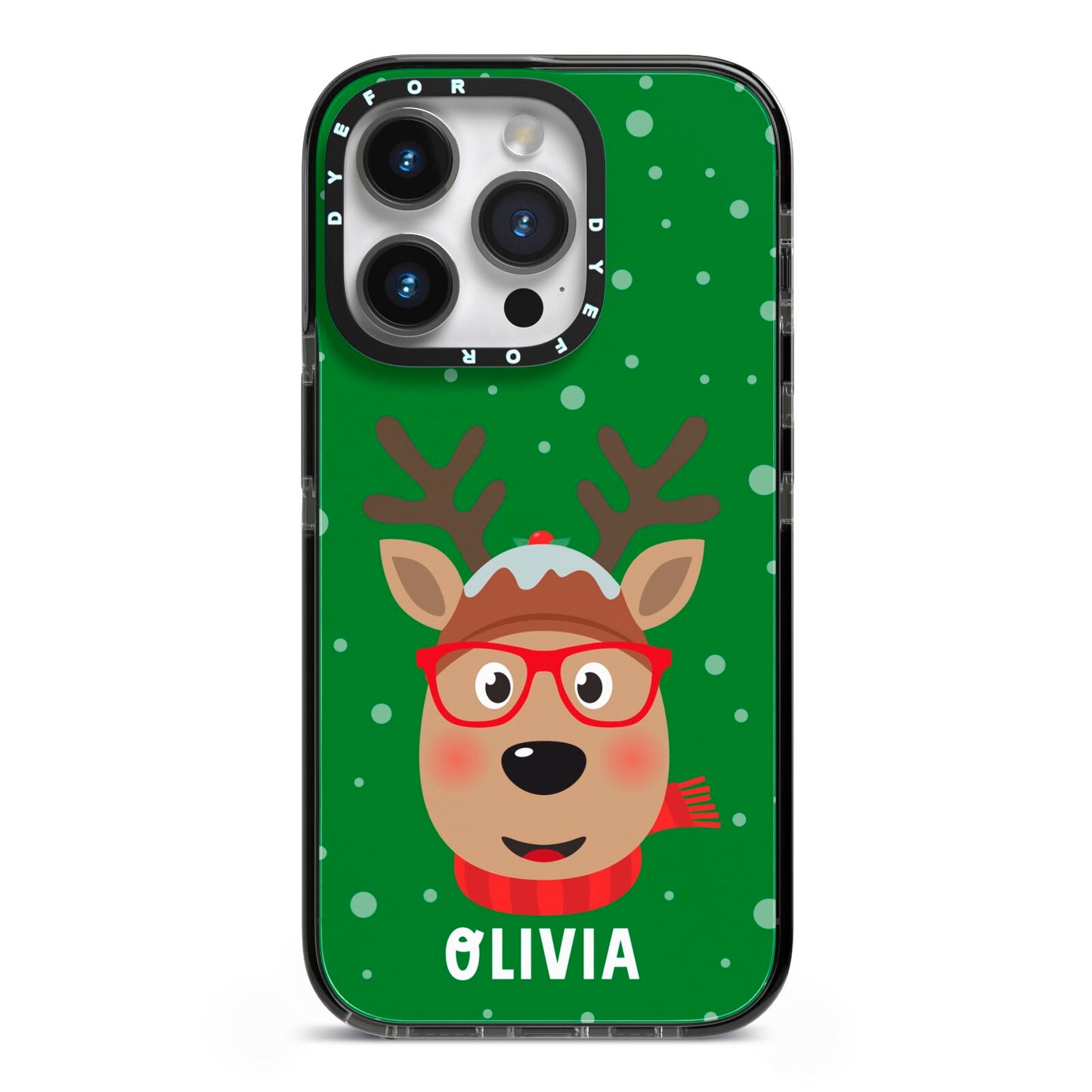 Create Your Own Reindeer Personalised iPhone 14 Pro Black Impact Case on Silver phone