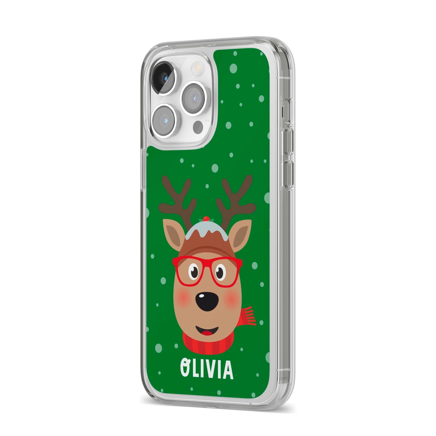 Create Your Own Reindeer Personalised iPhone 14 Pro Max Clear Tough Case Silver Angled Image