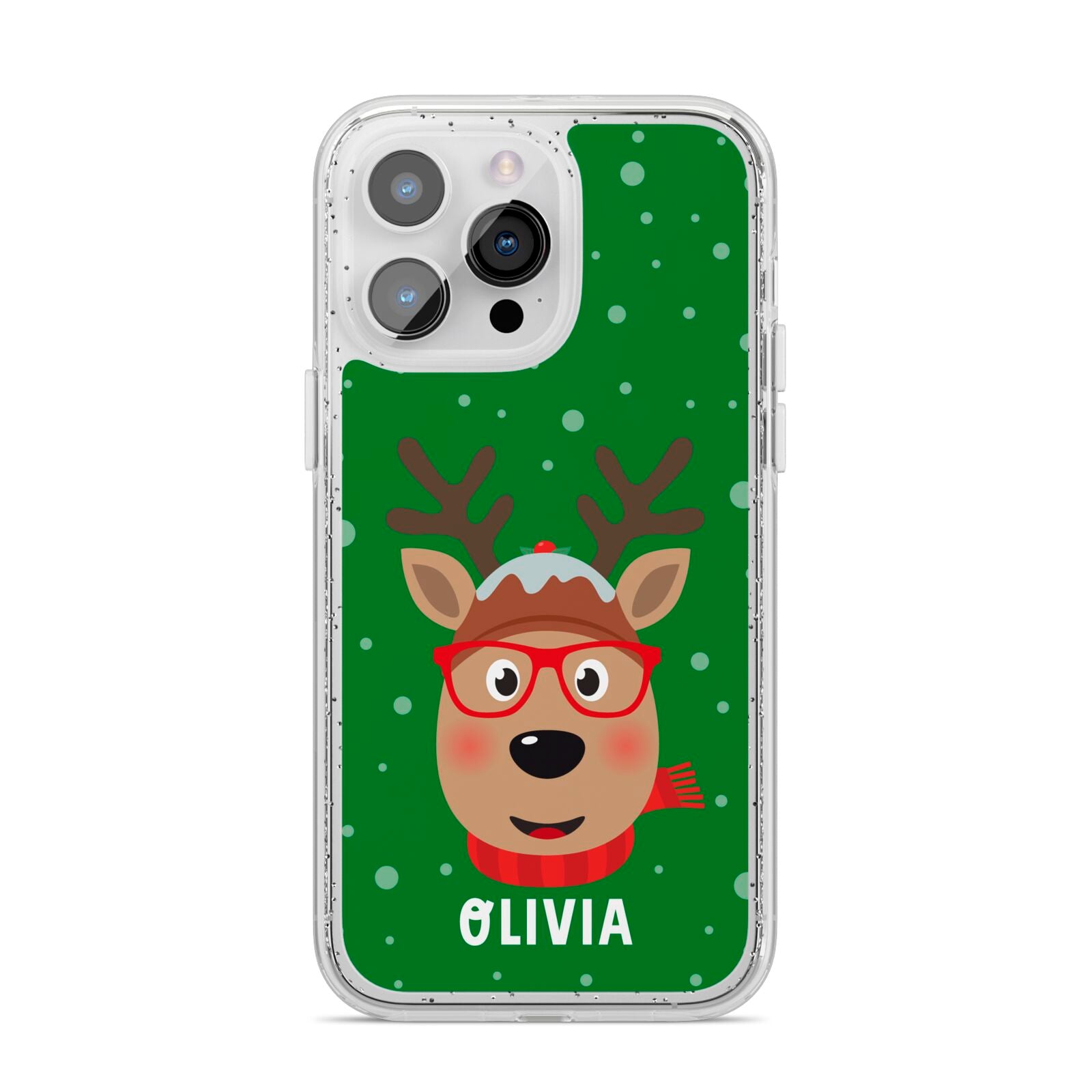 Create Your Own Reindeer Personalised iPhone 14 Pro Max Glitter Tough Case Silver
