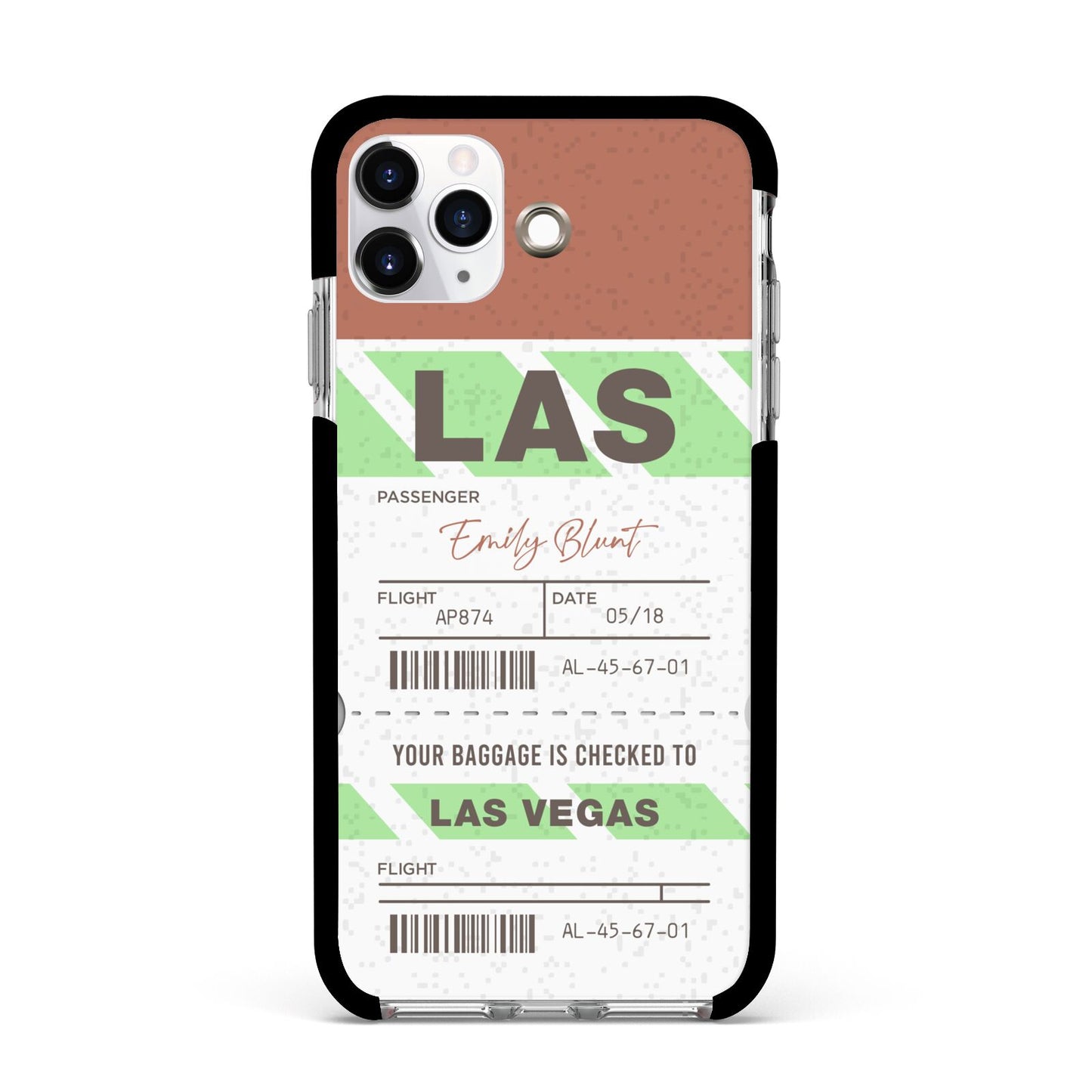 Custom Baggage Tag Apple iPhone 11 Pro Max in Silver with Black Impact Case