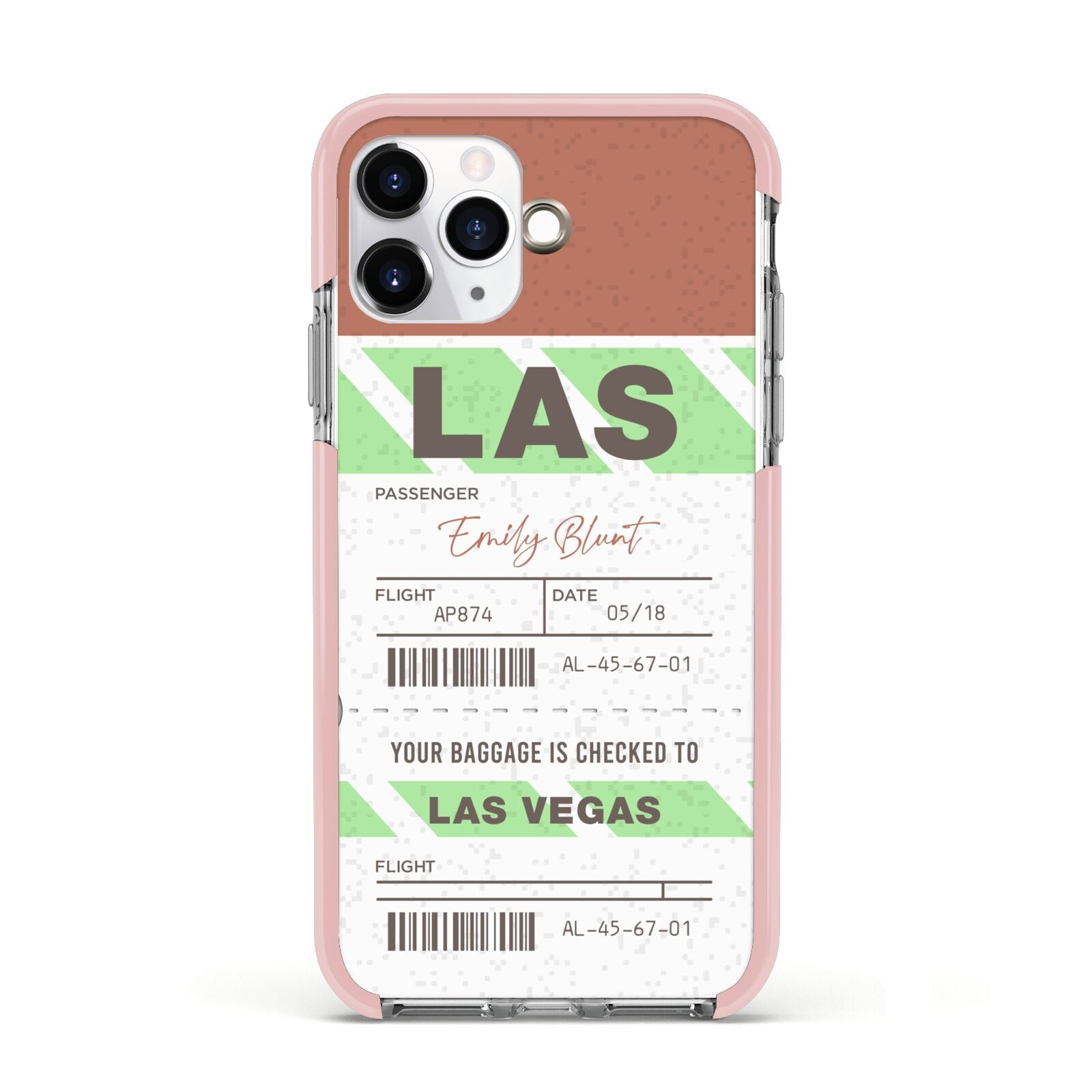 Custom Baggage Tag Apple iPhone 11 Pro in Silver with Pink Impact Case