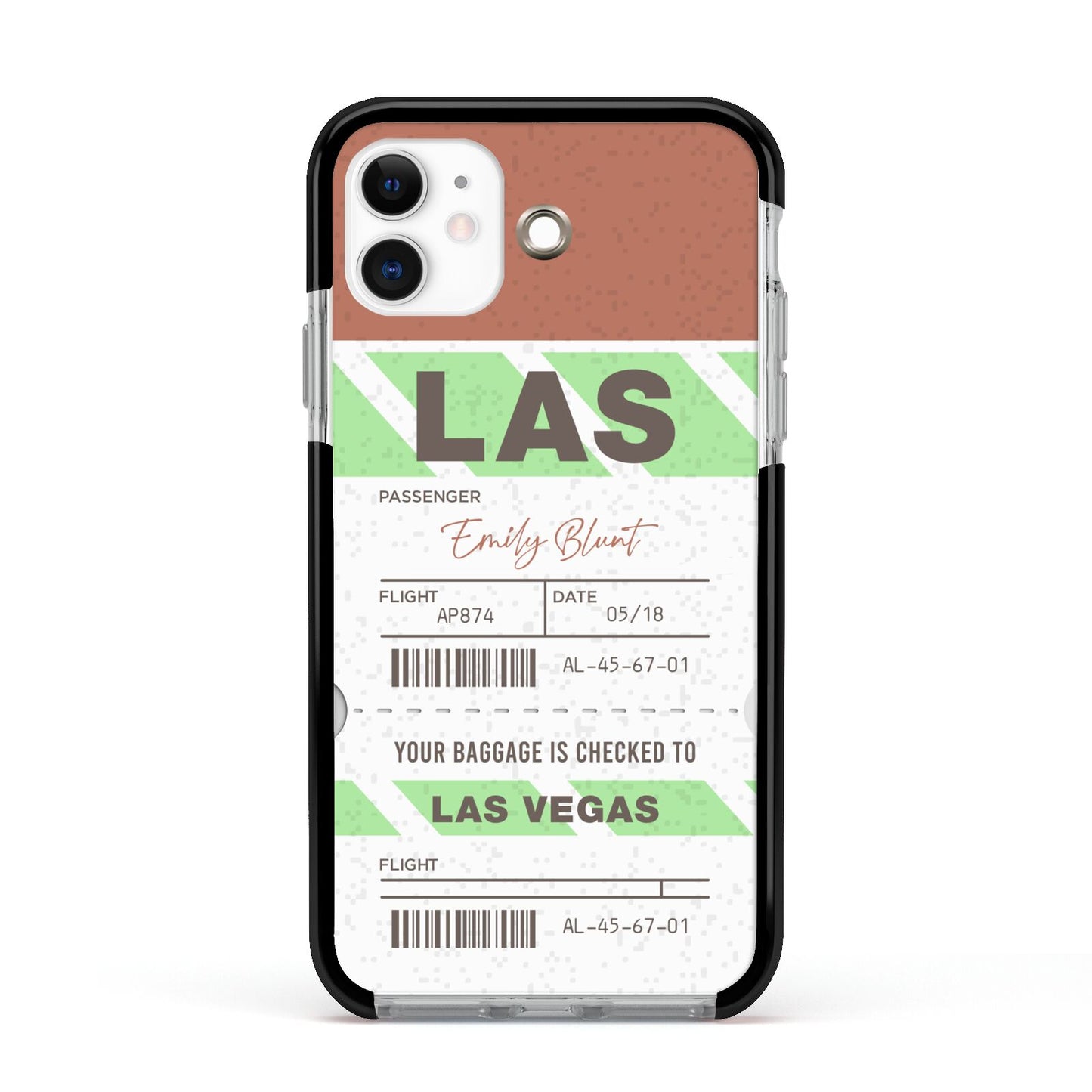 Custom Baggage Tag Apple iPhone 11 in White with Black Impact Case