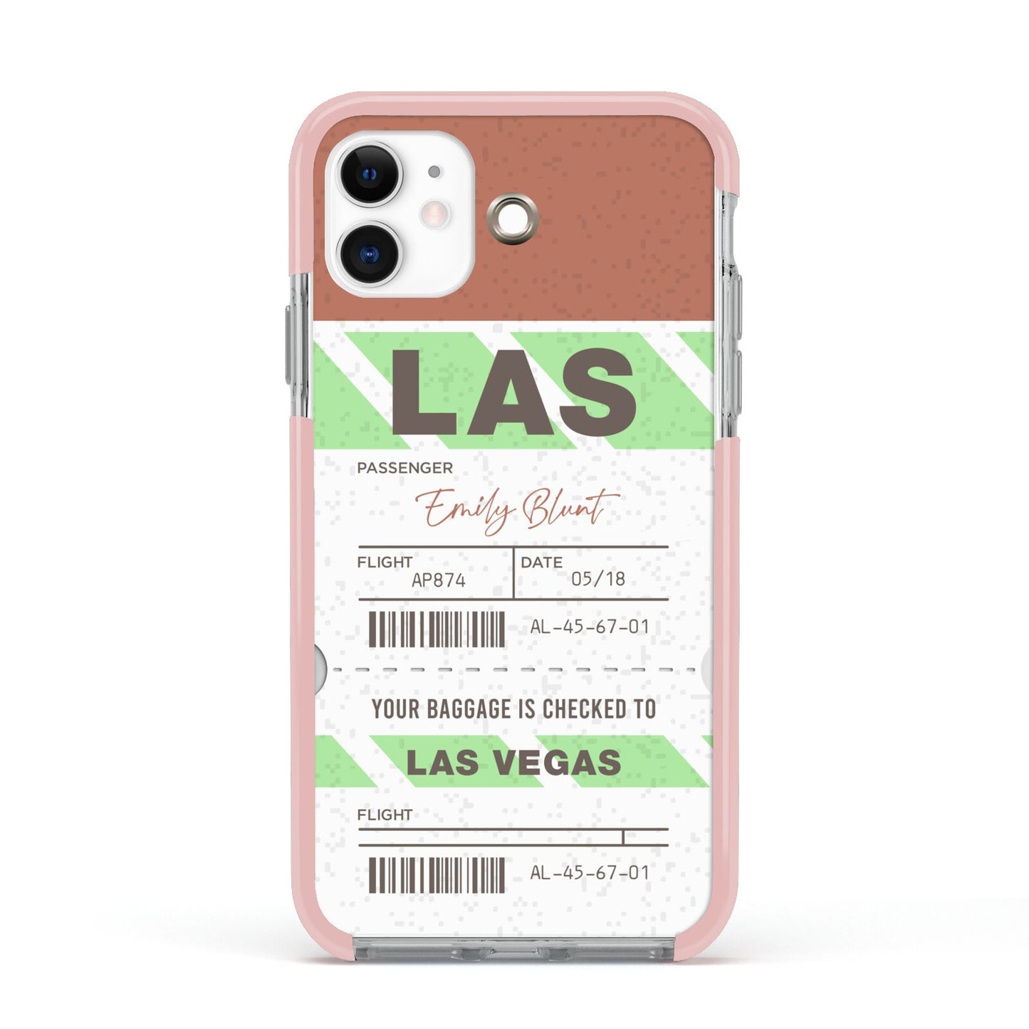 Custom Baggage Tag Apple iPhone 11 in White with Pink Impact Case