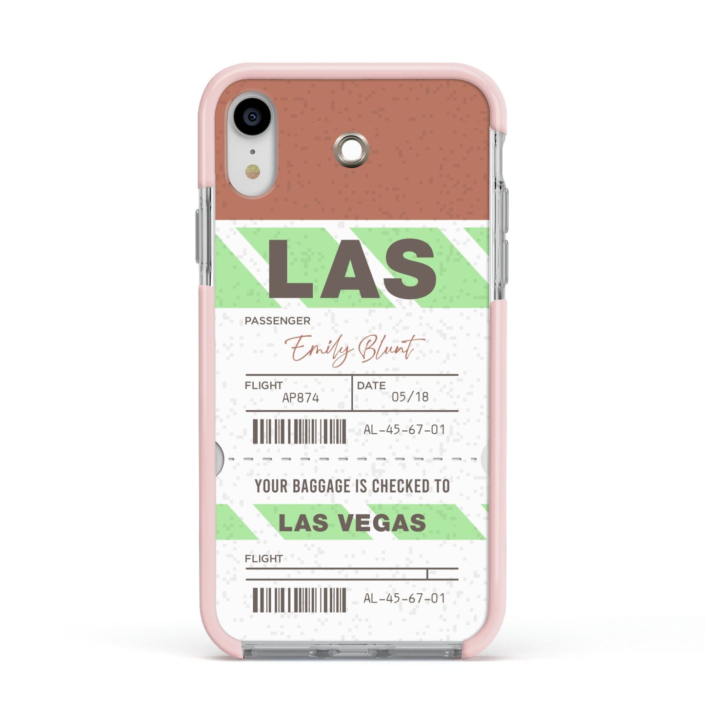Custom Baggage Tag Apple iPhone XR Impact Case Pink Edge on Silver Phone