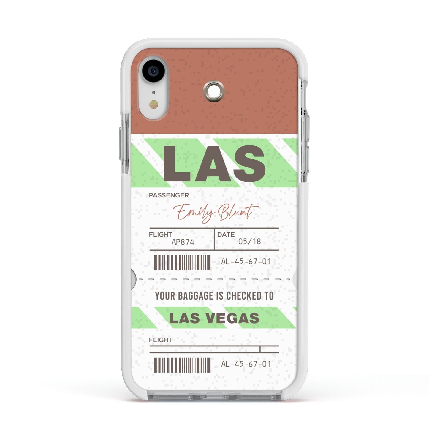 Custom Baggage Tag Apple iPhone XR Impact Case White Edge on Silver Phone