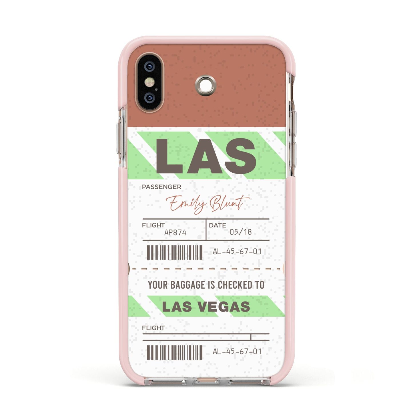 Custom Baggage Tag Apple iPhone Xs Impact Case Pink Edge on Gold Phone