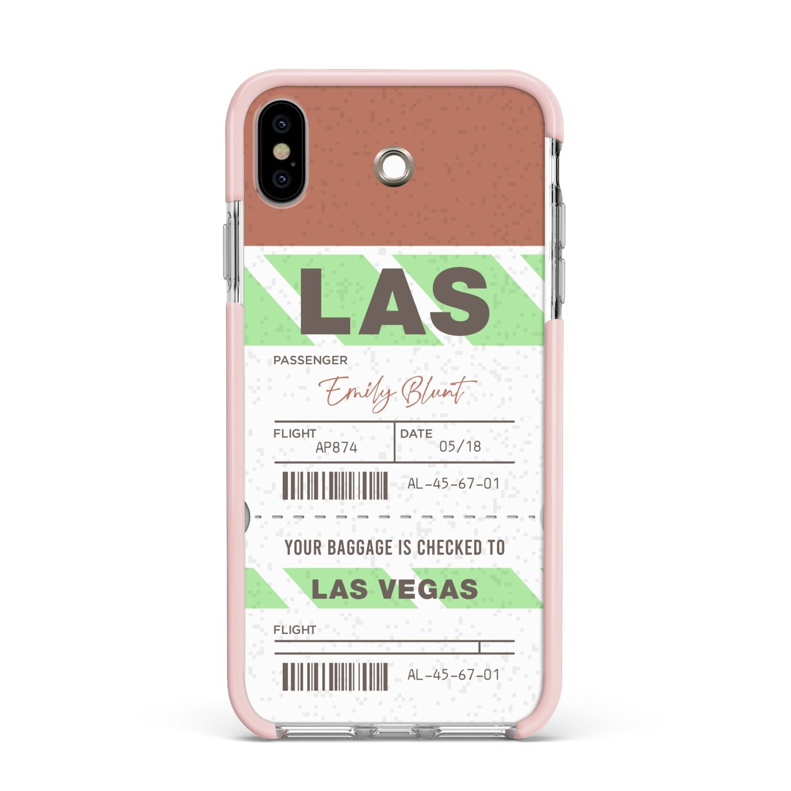 Custom Baggage Tag Apple iPhone Xs Max Impact Case Pink Edge on Silver Phone
