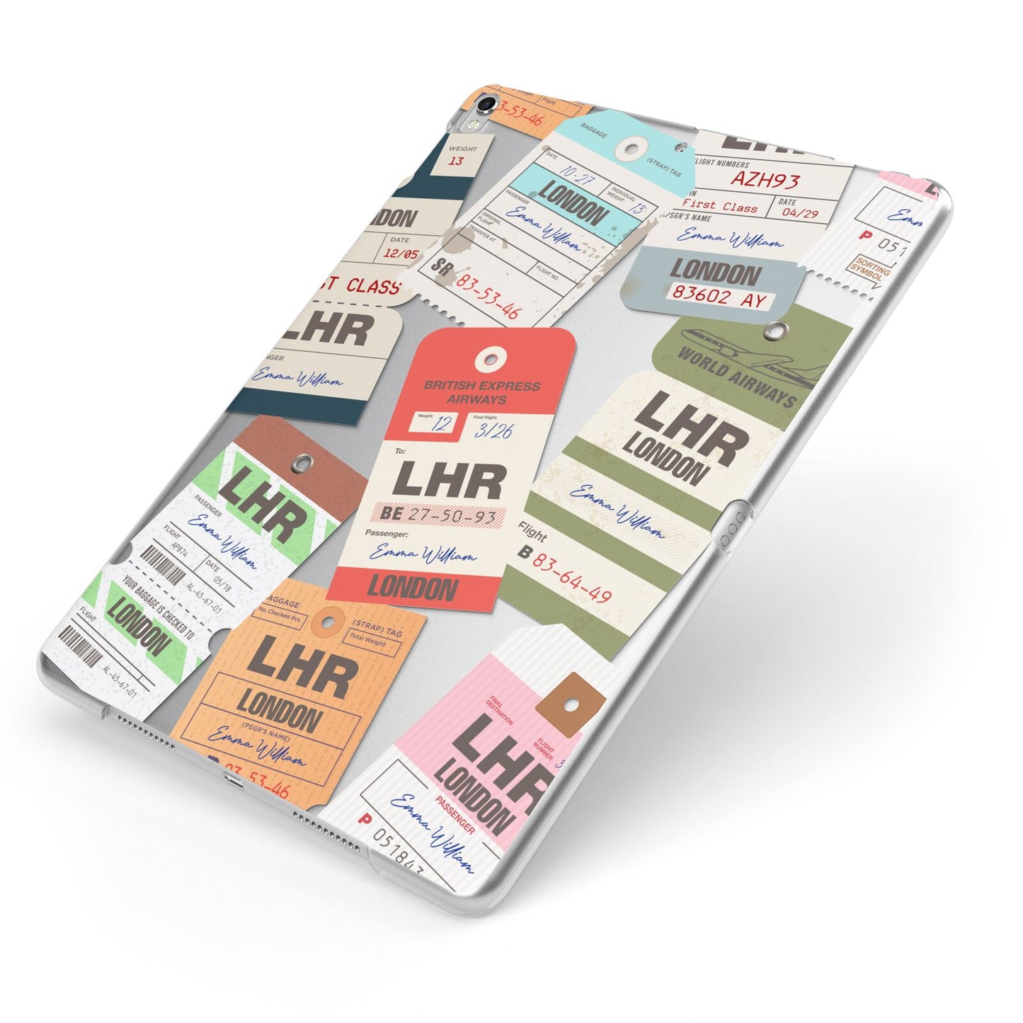 Custom Baggage Tag Collage Apple iPad Case on Silver iPad Side View