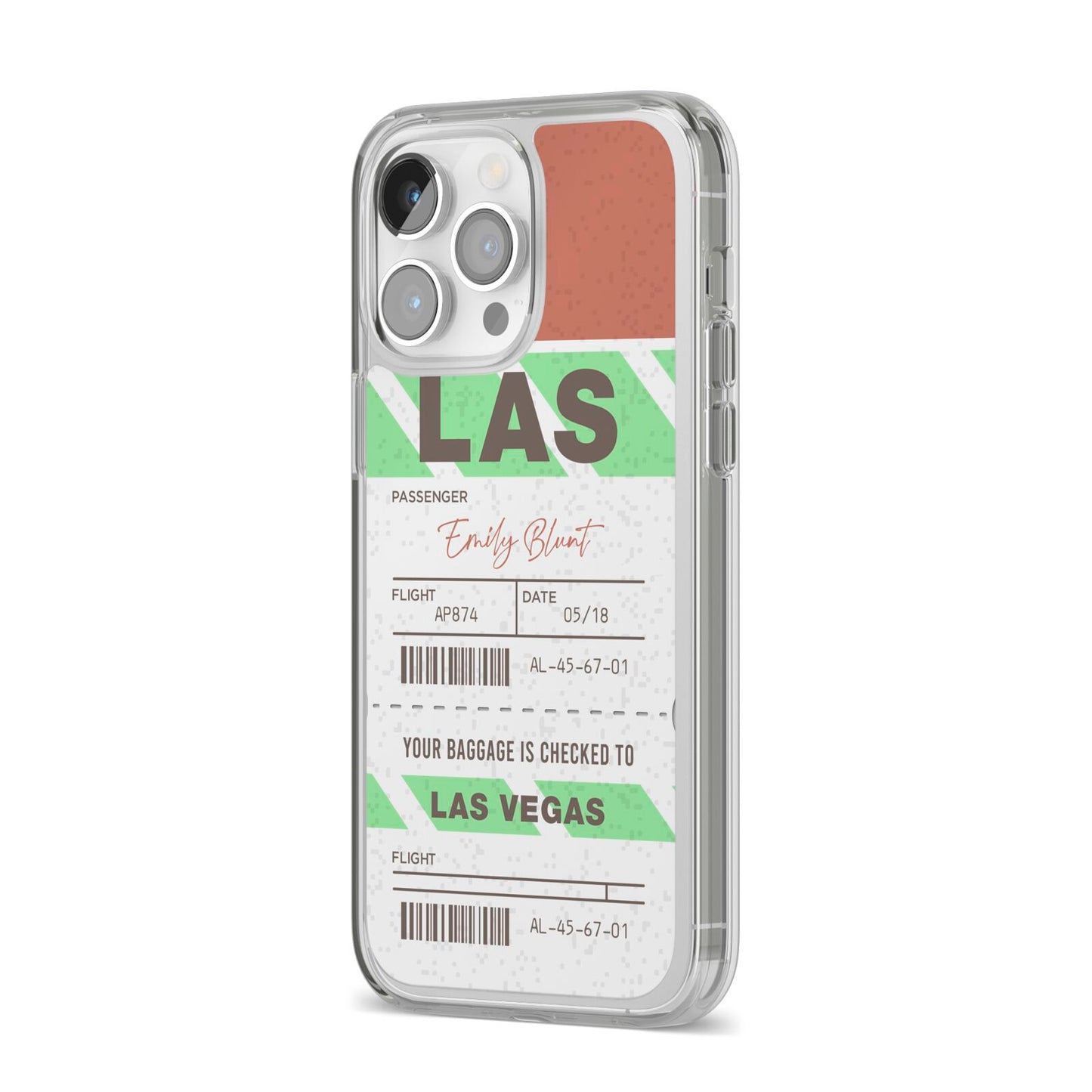 Custom Baggage Tag iPhone 14 Pro Max Clear Tough Case Silver Angled Image