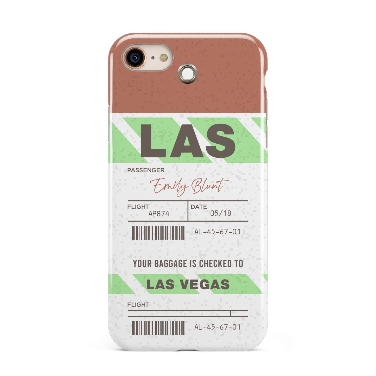 Custom Baggage Tag iPhone 8 3D Tough Case on Gold Phone