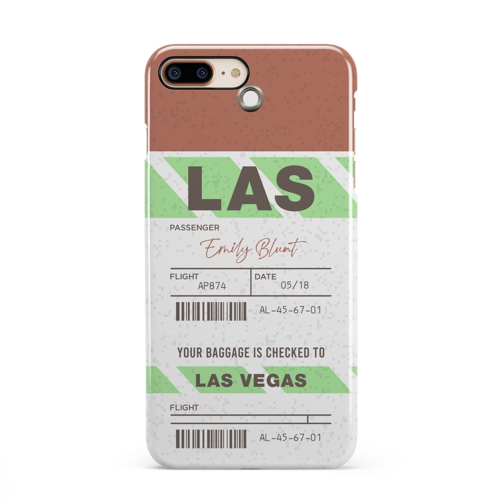 Custom Baggage Tag iPhone 8 Plus 3D Snap Case on Gold Phone
