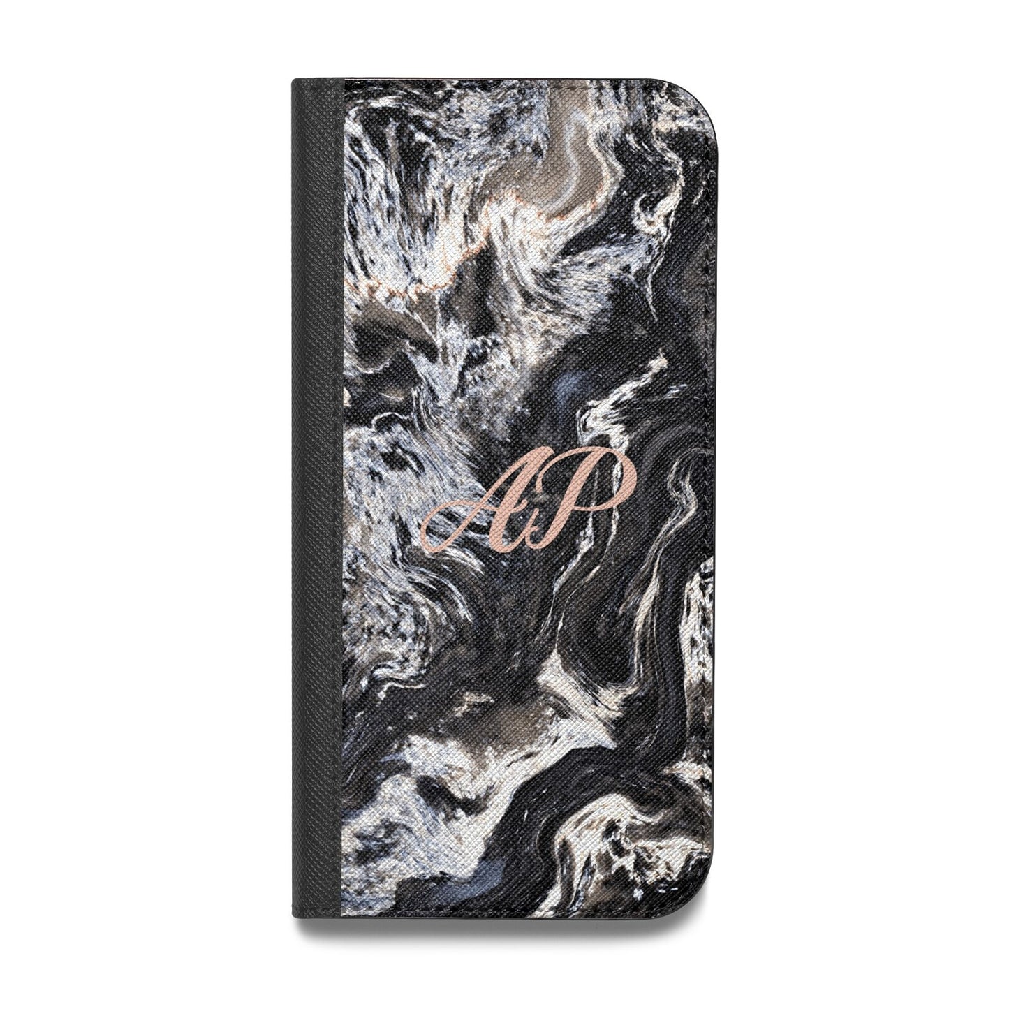 Custom Black Swirl Marble Vegan Leather Flip Samsung Case