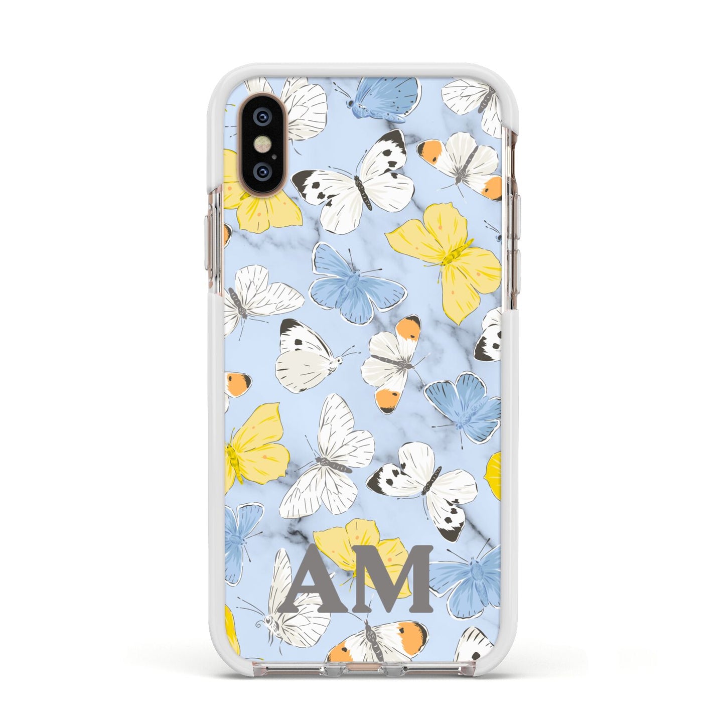 Custom Butterfly Apple iPhone Xs Impact Case White Edge on Gold Phone
