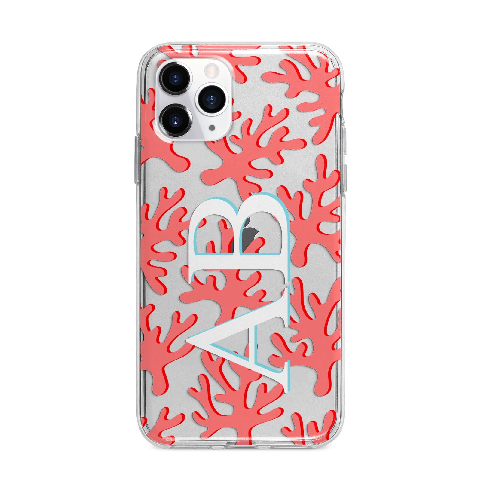 Custom Coral Initials Apple iPhone 11 Pro Max in Silver with Bumper Case