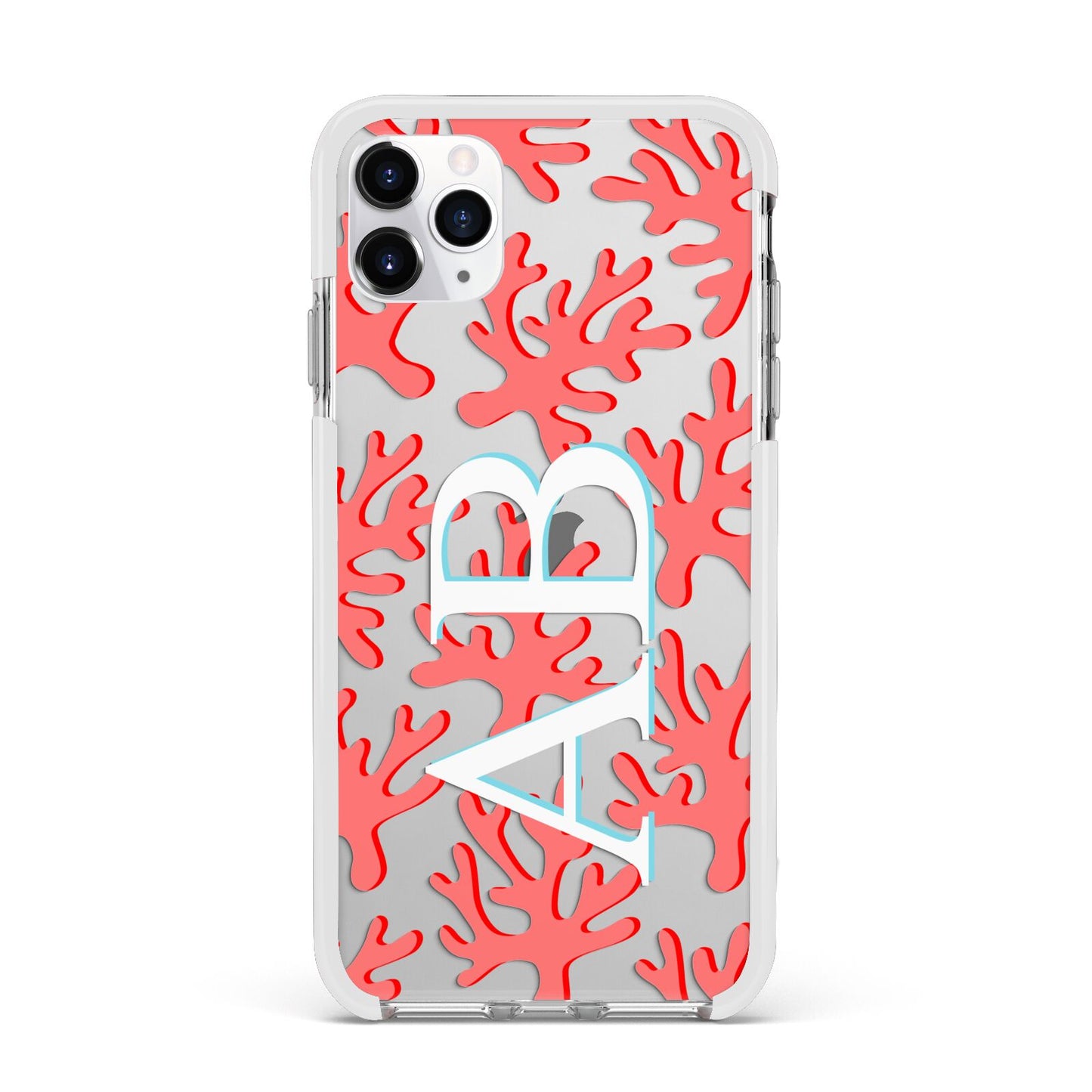 Custom Coral Initials Apple iPhone 11 Pro Max in Silver with White Impact Case