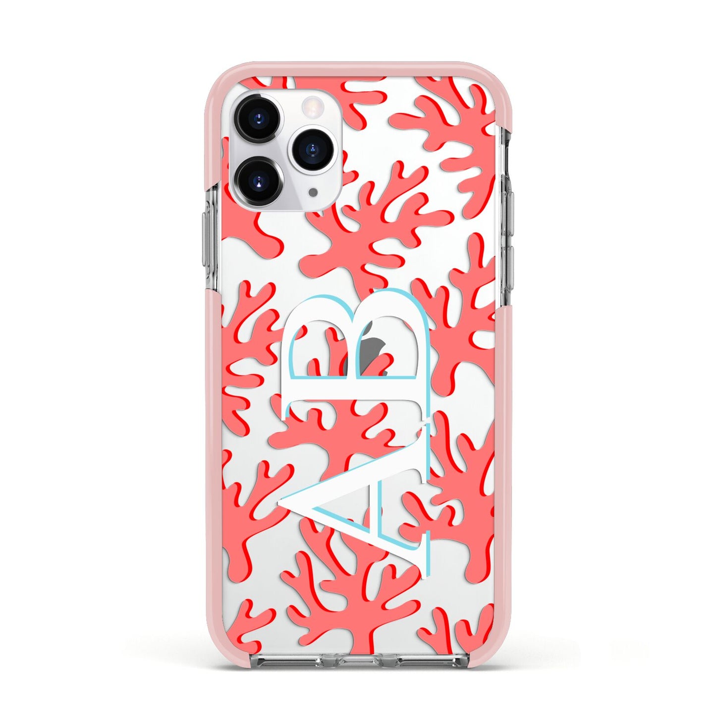 Custom Coral Initials Apple iPhone 11 Pro in Silver with Pink Impact Case