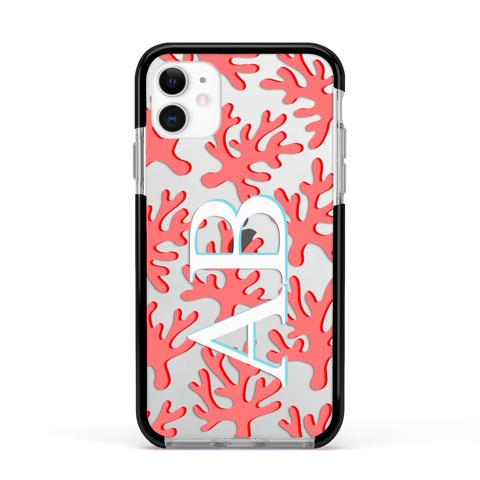 Custom Coral Initials Apple iPhone 11 in White with Black Impact Case