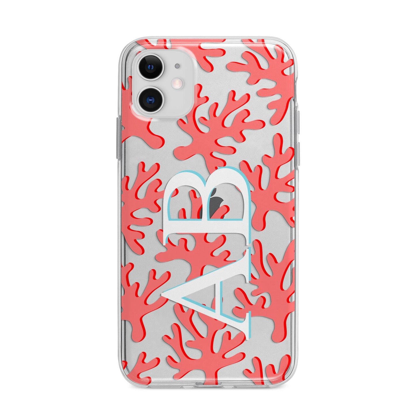 Custom Coral Initials Apple iPhone 11 in White with Bumper Case
