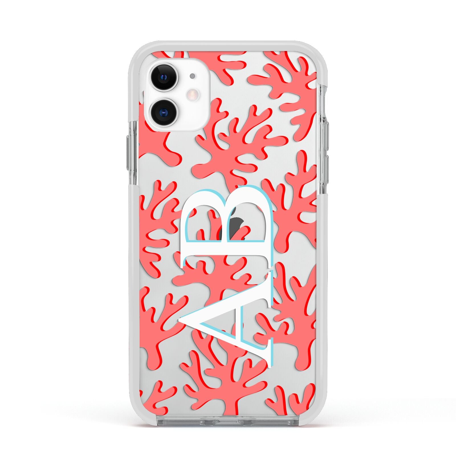 Custom Coral Initials Apple iPhone 11 in White with White Impact Case