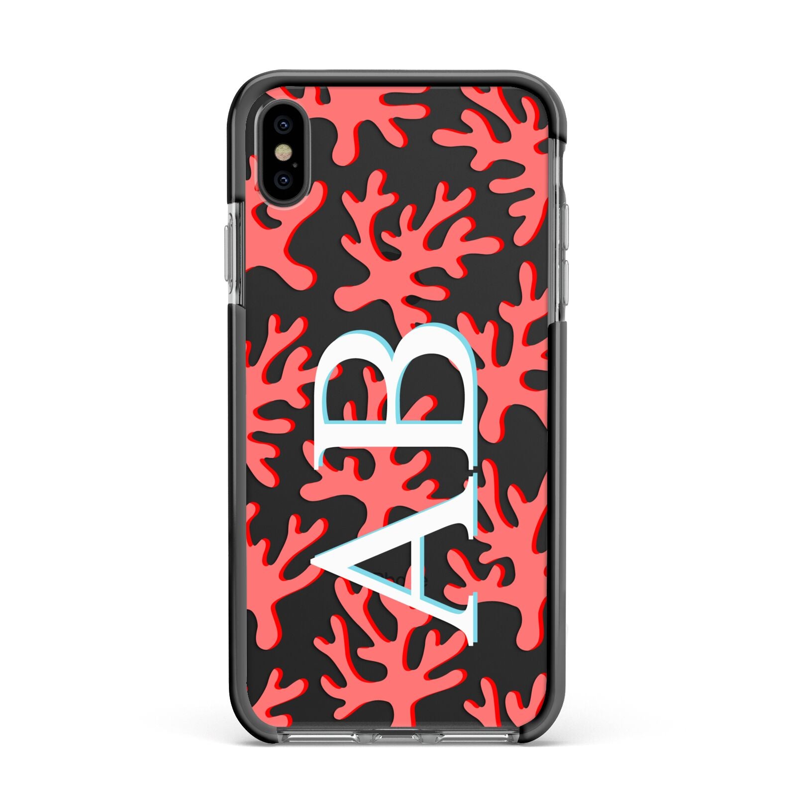 Custom Coral Initials Apple iPhone Xs Max Impact Case Black Edge on Black Phone