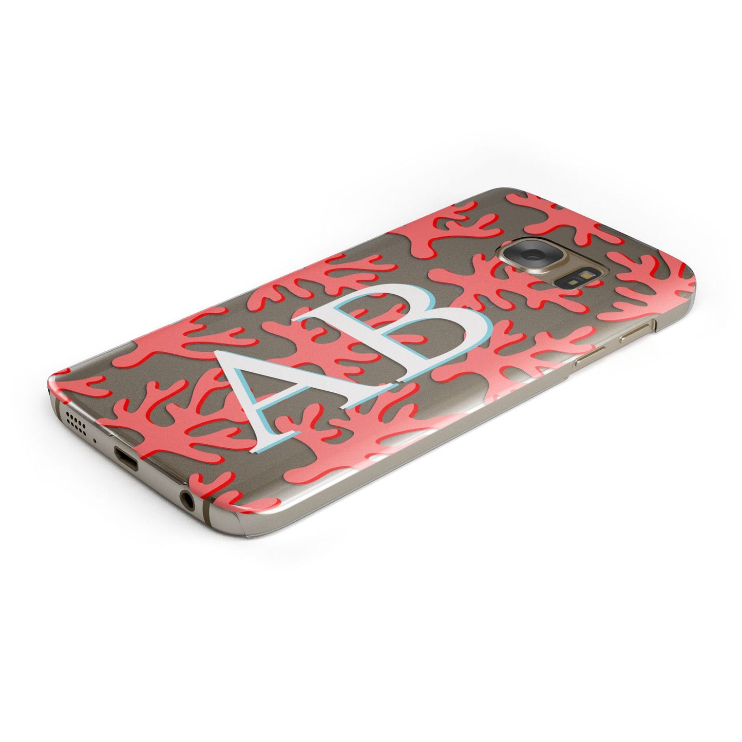 Custom Coral Initials Protective Samsung Galaxy Case Angled Image