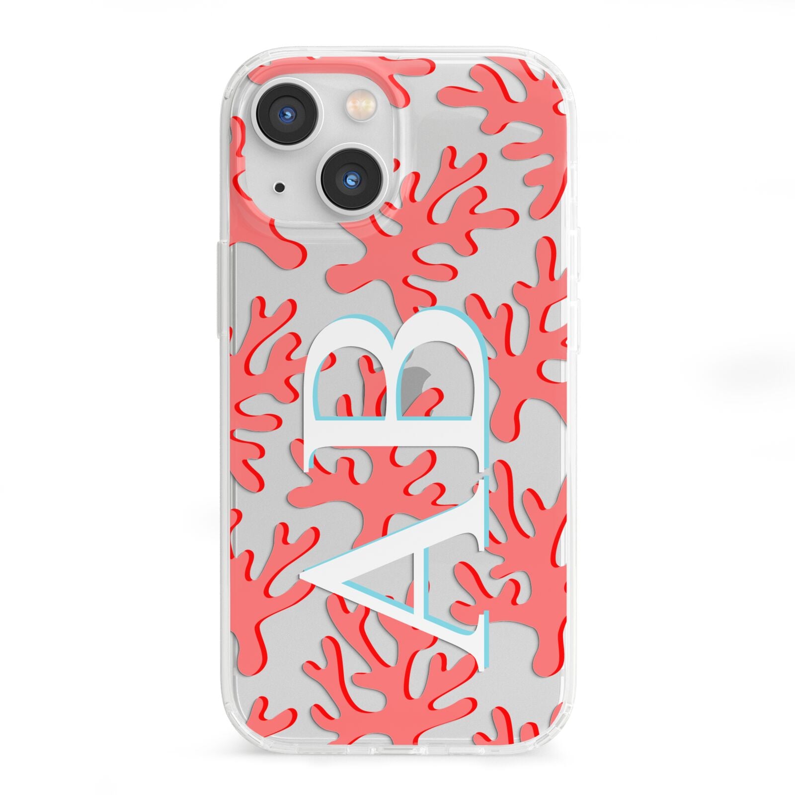 Custom Coral Initials iPhone 13 Mini Clear Bumper Case