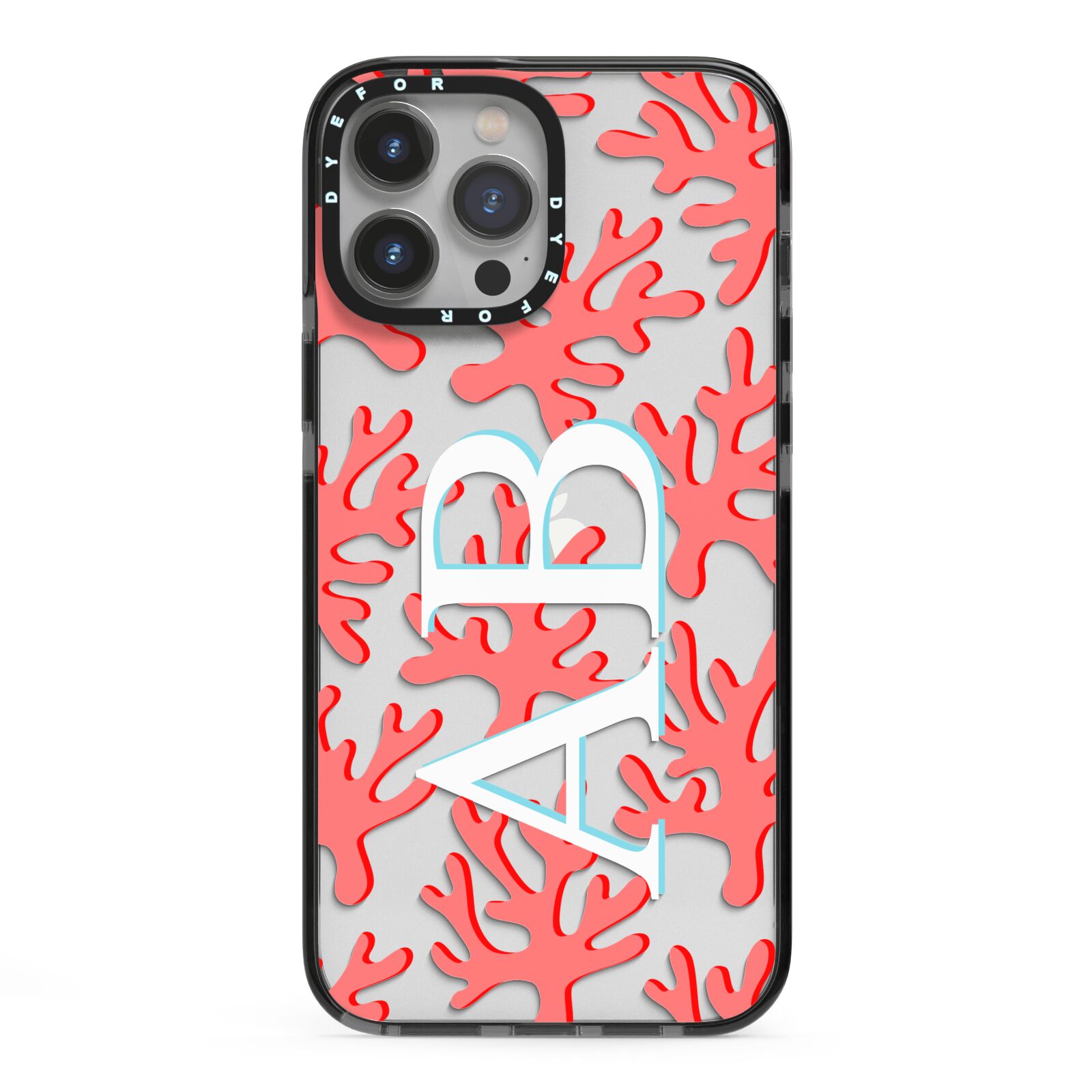 Custom Coral Initials iPhone 13 Pro Max Black Impact Case on Silver phone